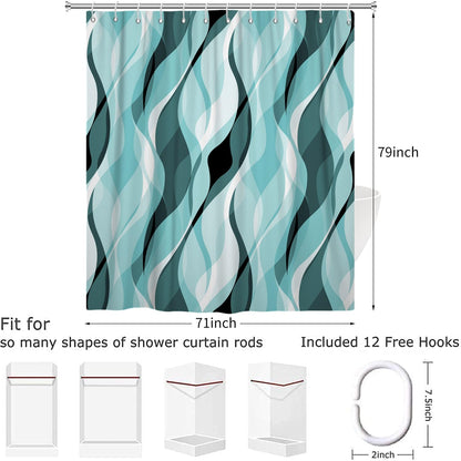 Hnmdmyi Turquoise Shower Curtain 180x200, Modern Abstract Turquoise and Grey Striped Bathroom Curtains with Hooks Waterproof Polyester Fabric