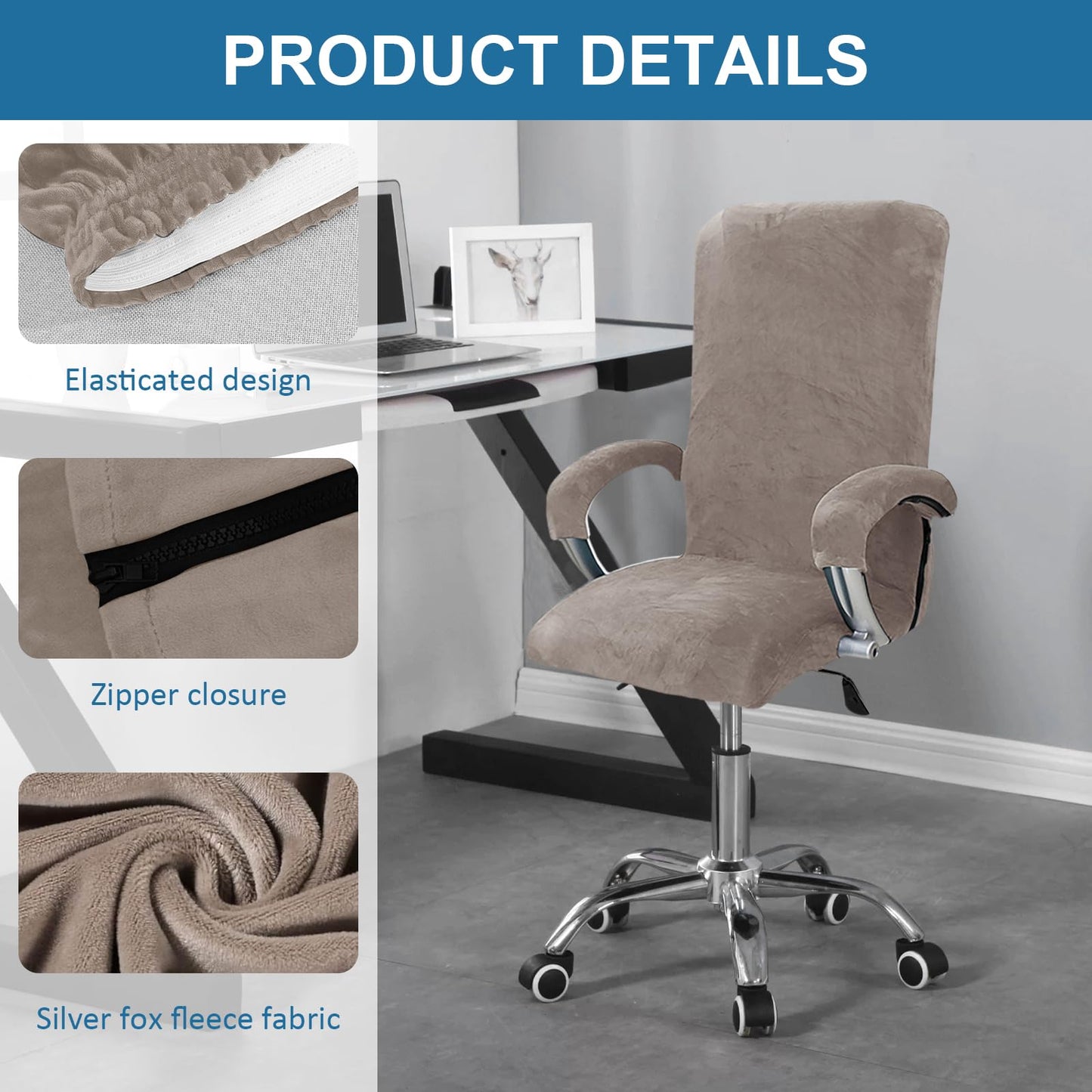 YushengTai Velvet Office Chair Cover, Stretch Office Chair Cover for Gaming Chair, Computer, Swivel Chair Cover with Armrests, Elastic