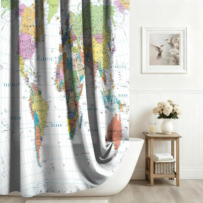 Xiaoterna World Map Shower Curtain Colorful Nautical Map Ocean Bathroom Curtain White Coastal Ocean Shower Curtain for Bathroom Machine Washable
