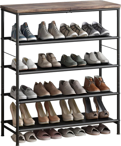 Dazioter Shoe Rack, 5-Tier Metal Shoe Shelves with Wooden Top,Shoe Organizer for Closet, Hallway, Entryway, Living Room