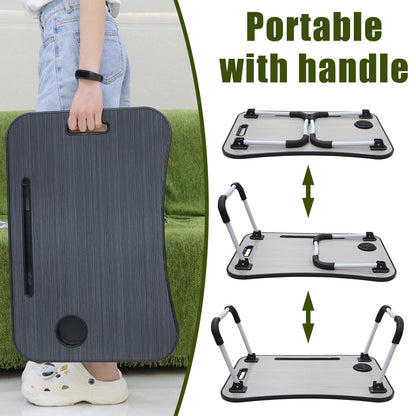 Laptop Desk, Laptop Bed Table with Foldable Legs and Cup Slot Reading Book Holder Notebook Bed Terrace Balcony (Black)