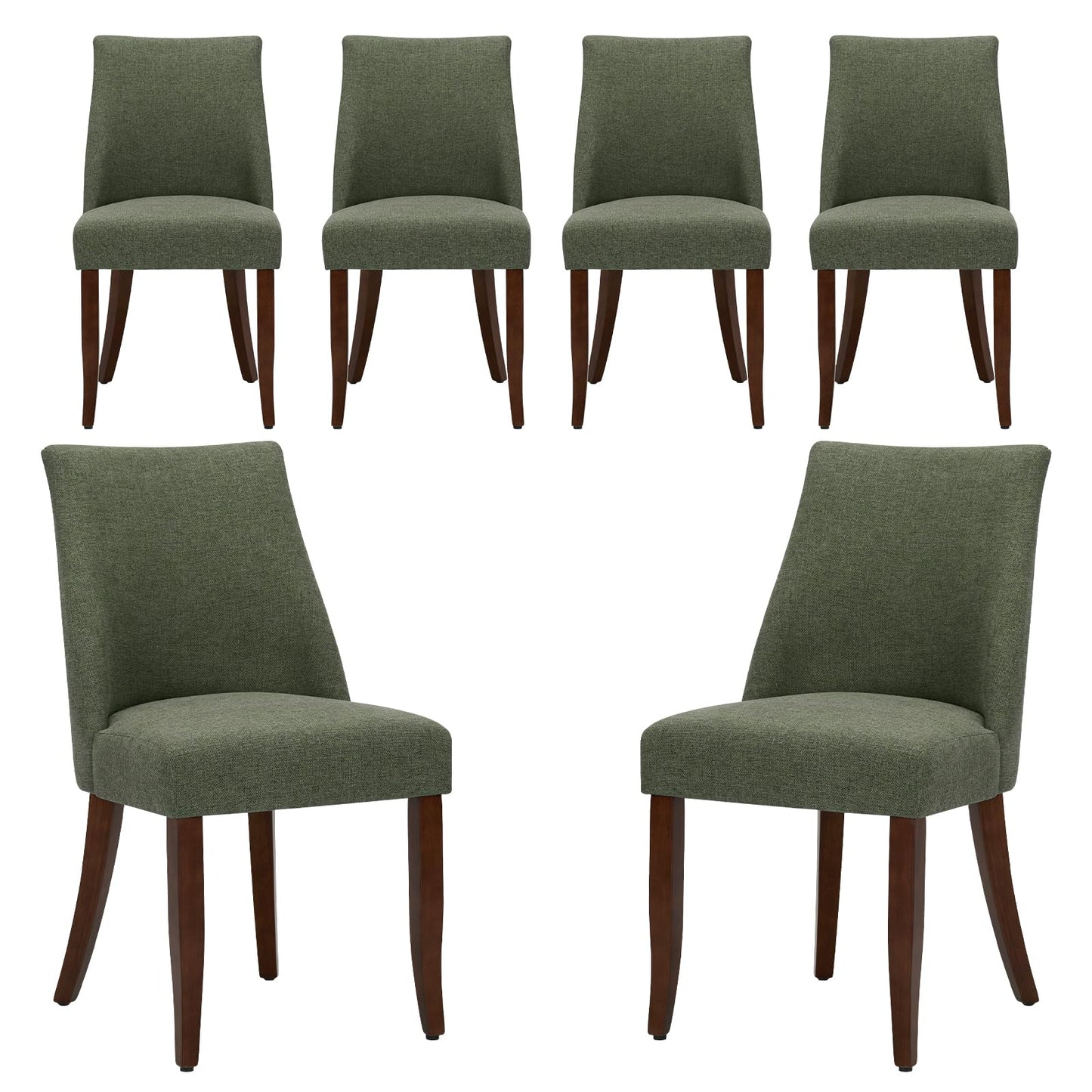 COLAMY Upholstered Dining Chairs Set of 6, Linen Fabric Parsons Dining Room Chairs with Curved Backrest, Solid Rubber Wood Legs