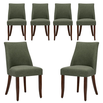 COLAMY Upholstered Dining Chairs Set of 6, Linen Fabric Parsons Dining Room Chairs with Curved Backrest, Solid Rubber Wood Legs