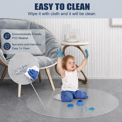 Thickened Office Chair Mat for Carpet, 100×100cm Round, 3mm Thick Clear Heavy Duty Floor Protector with Anti-Slip Particles for Office & Home