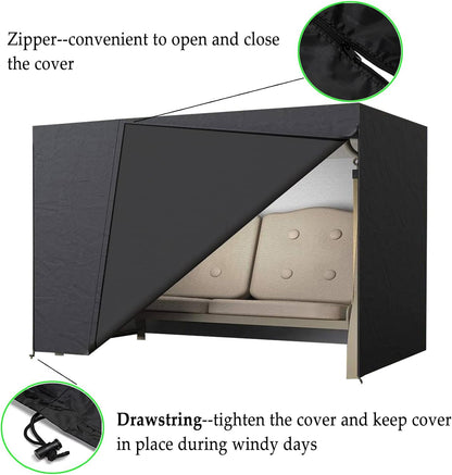 LCGOD Garden Swing Cover 3-Seater Waterproof Hammock Cover with Zips, Black 600D Oxford Fabric Outdoor Swing Seat Cover Dustproof Snowproof Windproof