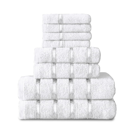 GC GAVENO CAVAILIA 8 Piece White Towel Bale Set, Quick Dry Highly Absorbent Cotton Towel Sets Bathroom, 450 GSM Towels Sets, 4x Face Towel 2x Hand