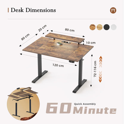 Klicelor Electric Standing Desk, Led & Plug, Movable Monitorstand, 120x80
