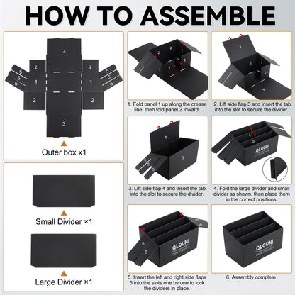 QLQUNI Desk Organiser, 4 Compartment Step Desk Tidy, Black Desktop Storage Box for Letters, Bills, Stationery & Office Supplies