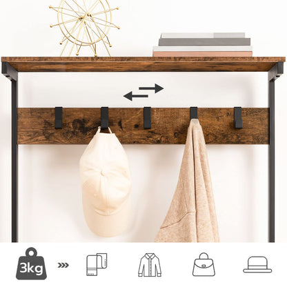 HOOBRO Coat Stand, Coat Rack with Shoe Storage, Industrial Hall Tree, Large Hall Stand, 5 Removable Hooks, Wood Accent Top Shelf, Entryway Storage