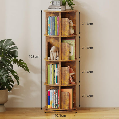 WEMANER 4-tier Rotating Kids Bookshelf, Wooden 360° Small Corner Revolving Spinning Bookcase