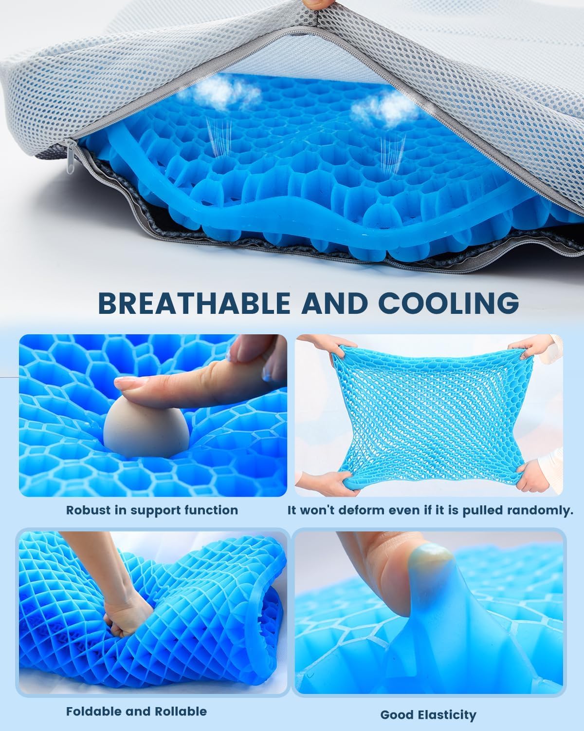 Extra19.7" Breathable Gel Seat Cushion, Wheelchair Relief for Long Sitting