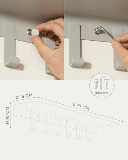 Kazai. Wall Mounted Coat Rack with Shelf 'Holmsen' | Modern Coat Hooks Wall Mounted | Hanger with Storage Shelf | Metal Hook Rack for Hallway