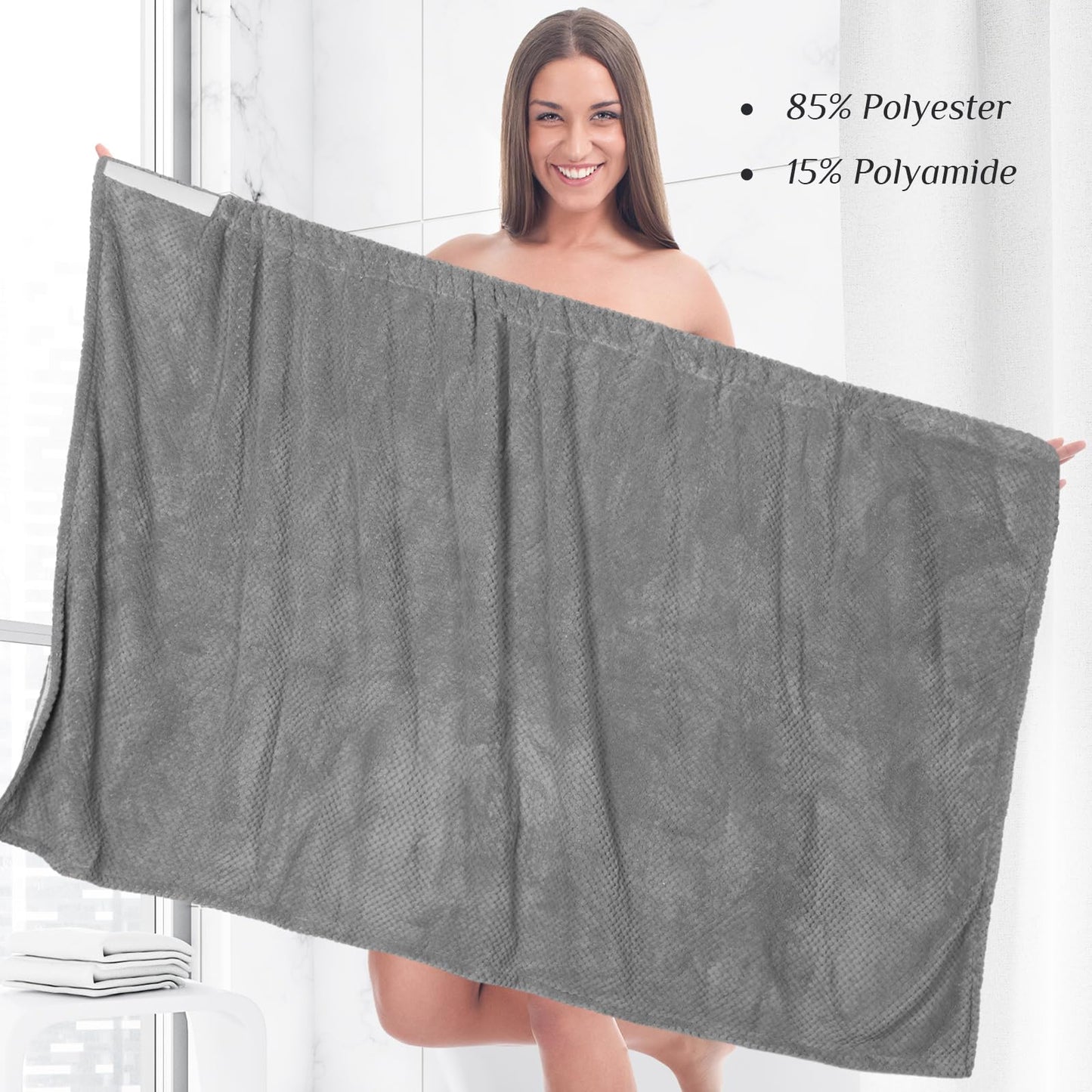 SATINIOR 2 Pcs Towel Wrap for Women Lightweight Spa Robe with Adjustable Closure Elastic Top Soft Bathrobe Spa Wrap (Gray)