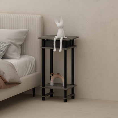 Furinno TURN-N-TUBE Night Stand, 3-Tier Open Shelf Design Nightstand with Storage Bin, Tall Narrow Bedside Table, End Table, Side Table