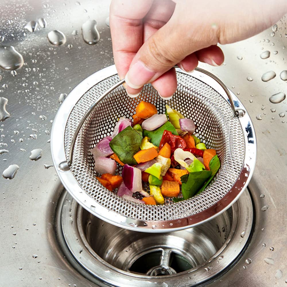 2 Pack Kitchen Sink Strainer, Sink Plug Strainer with Handle, sink Food Catcher, Shower Hair Catcher, Anti-Clogging, Outer Diameter 11cm