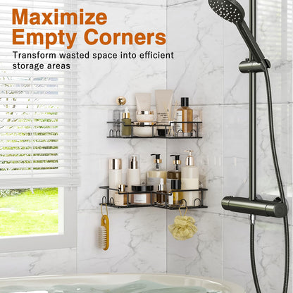 Diboniur Corner Shower Caddy 2 Pack, No Drilling, 8 Hooks, Black