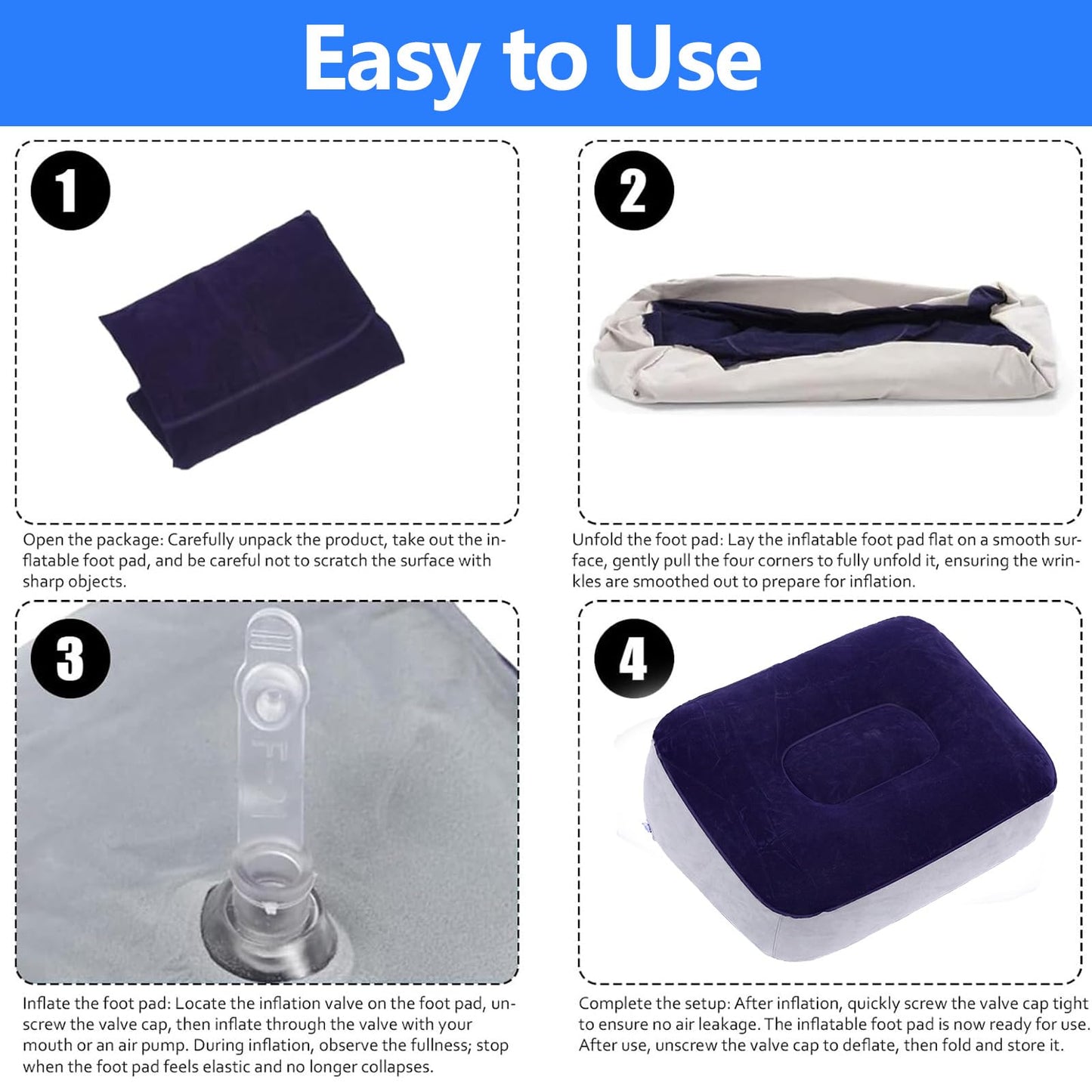 2 Pcs Inflatable Foot Rest for Plane, Adjustable Travel Leg Pillow