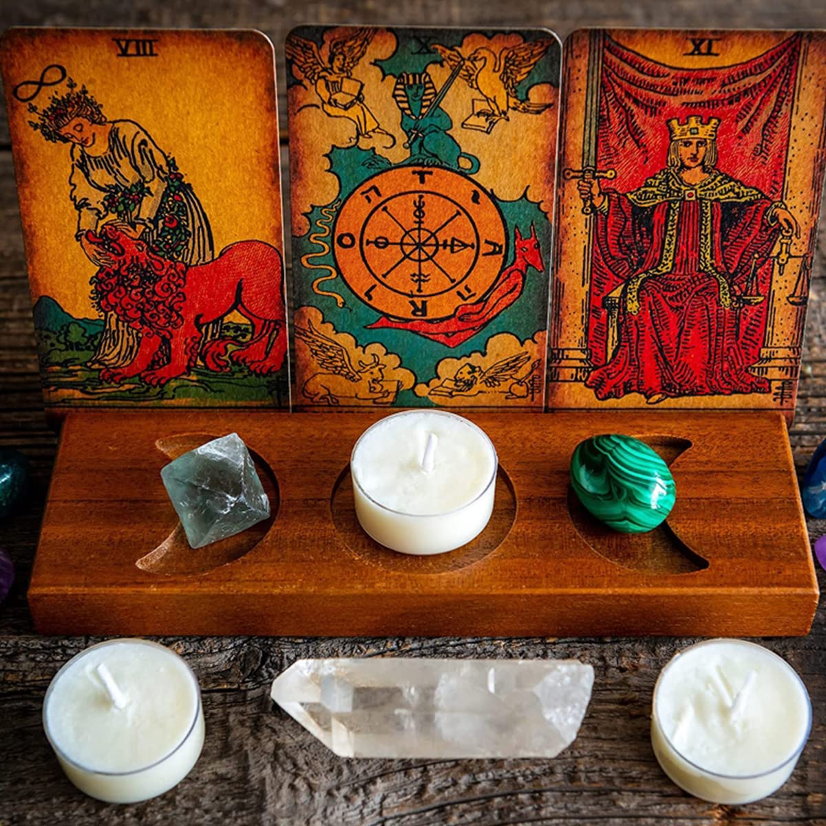 Ghopy Tarot Card Holder Stand Wooden Tarot Card Stand Triple Moon Phases Symbol Tarot Card Display Stands for Stones Cards Reading Accessories Tarot