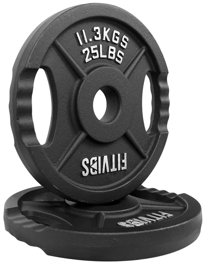 Signature Fitness Olympic 2-Inch Cast Iron Plate Weight Plate for Strength Training and Weightlifting, Two Hole Style, 25LB Pair