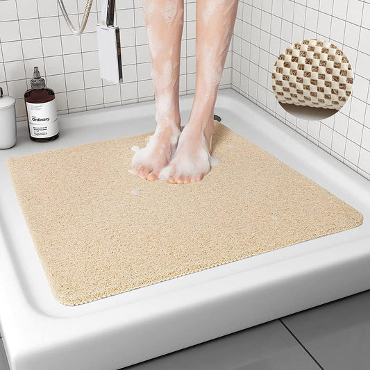 Shower Mat Non Slip Anti Mould: Bath Mats for Inside Bath- 53 x 53 cm Anti Slip Shower Mats for Inside Shower- Loofah Shower Mat Beige Square Washable