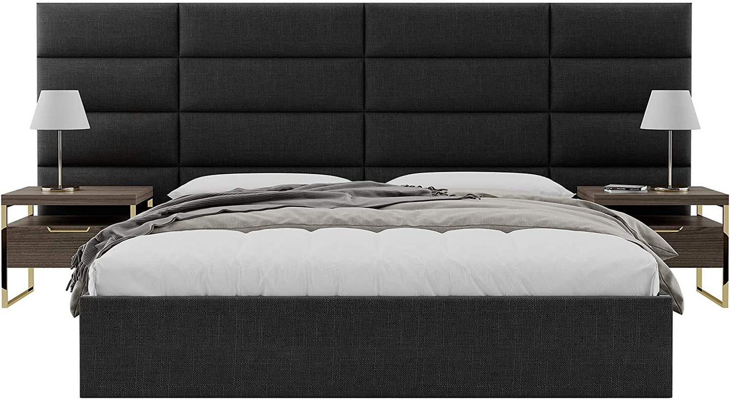 VANT Upholstered Headboards - Accent Wall Panels - Packs of 4 - Easy to Install - Single & Double bed Size (76 cm Wide, Weave Steal Black)