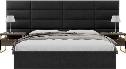 VANT Upholstered Headboards - Accent Wall Panels - Packs of 4 - Easy to Install - Single & Double bed Size (76 cm Wide, Weave Steal Black)