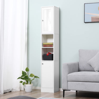kleankin Tall Bathroom Storage Cabinet Mirrored Tallboy Cabinet White