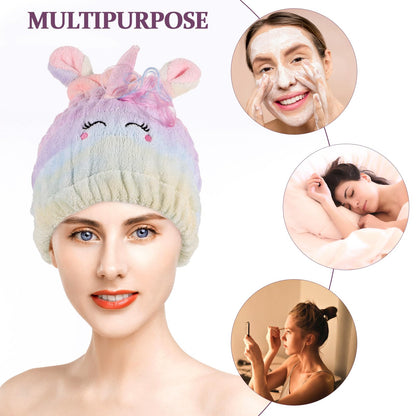 FOMIYES Unicorn Hair Towel Wrap Dry Hair Cap Soft Coral Fleece Absorbent Shower Cap for Women and Kids Drying Turban