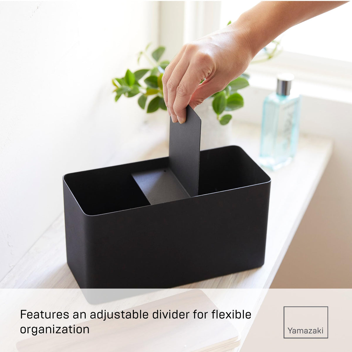 Yamazaki 4807 RIN Storage Box, black, Steel/Plywood, Minimalist, 23 x 10.5 x 14 cm