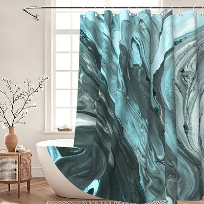 Xiaoterna Modern Abstract Luxury Shower Curtain Dark Green Marble Textured Waterproof Bathroom Curtain 3D Minimalism Gradient Ombre Machine Washable