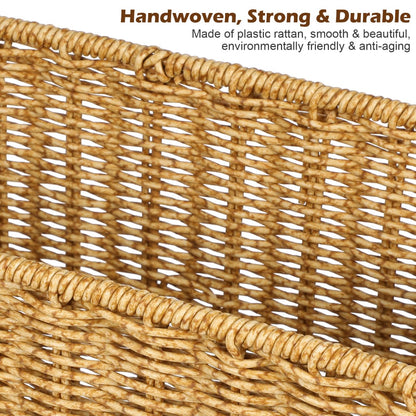 Happyyami Hand-woven Magazine Basket Magazine Wicker Basket Rattan Magazine Holder Desk Storage Baskets with Handle for Bathroom Office