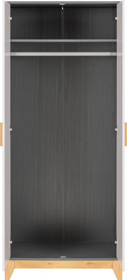 Seconique Cleveland 2 Door Wardrobe in White/Grey Metal Effect