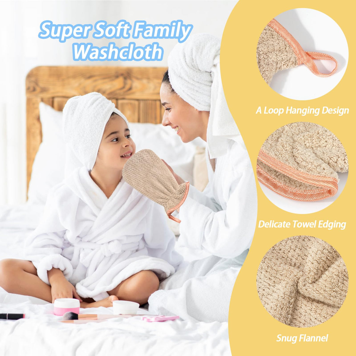 PHOGARY Microfiber Wash Mitt for Body & Face, Super Soft Absorbent Washcloth, Coral Fleece Face Cloth Bath Mitts for Child Adult
