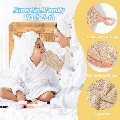 PHOGARY Microfiber Wash Mitt for Body & Face, Super Soft Absorbent Washcloth, Coral Fleece Face Cloth Bath Mitts for Child Adult