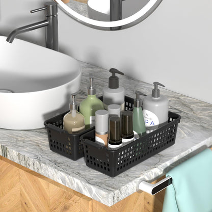 Ysmiltion 6-Pack Slim Plastic Storage Baskets, Small Cupboard Basket, Black