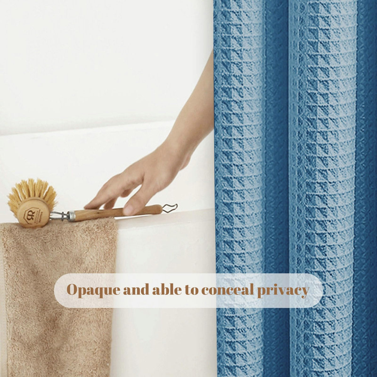 Stfery Shower Curtain Waffle Look Bath Curtain 180 x 180 cm Bathroom Curtains Waterproof Shower Curtain Anti-Mould