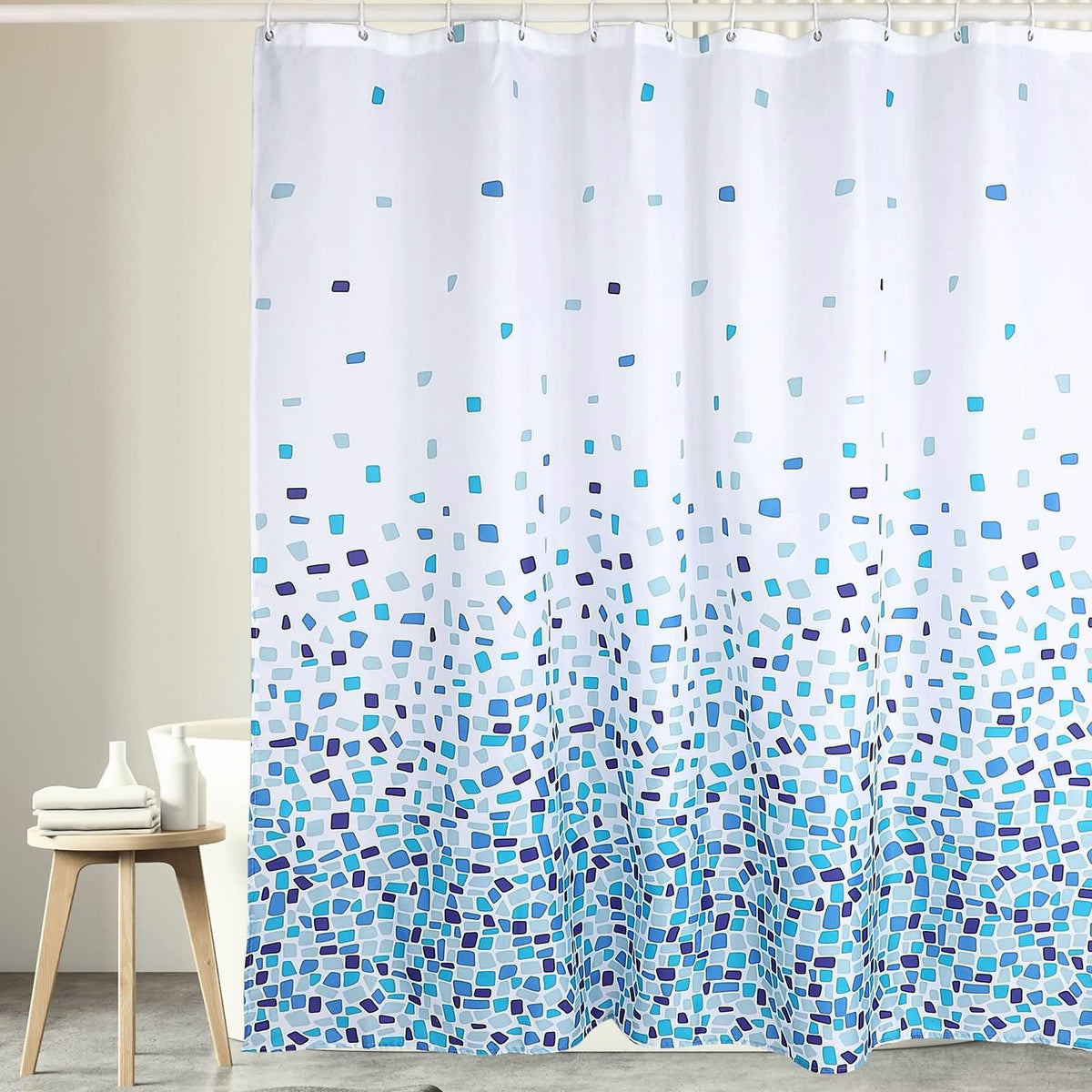 Homxi Bathroom Curtains Mould Proof Resistant 300x200cm,Polyester Shower Curtain with Hooks,Shower Curtain Weighted,Mosaic Pattern Bathtub Curtain