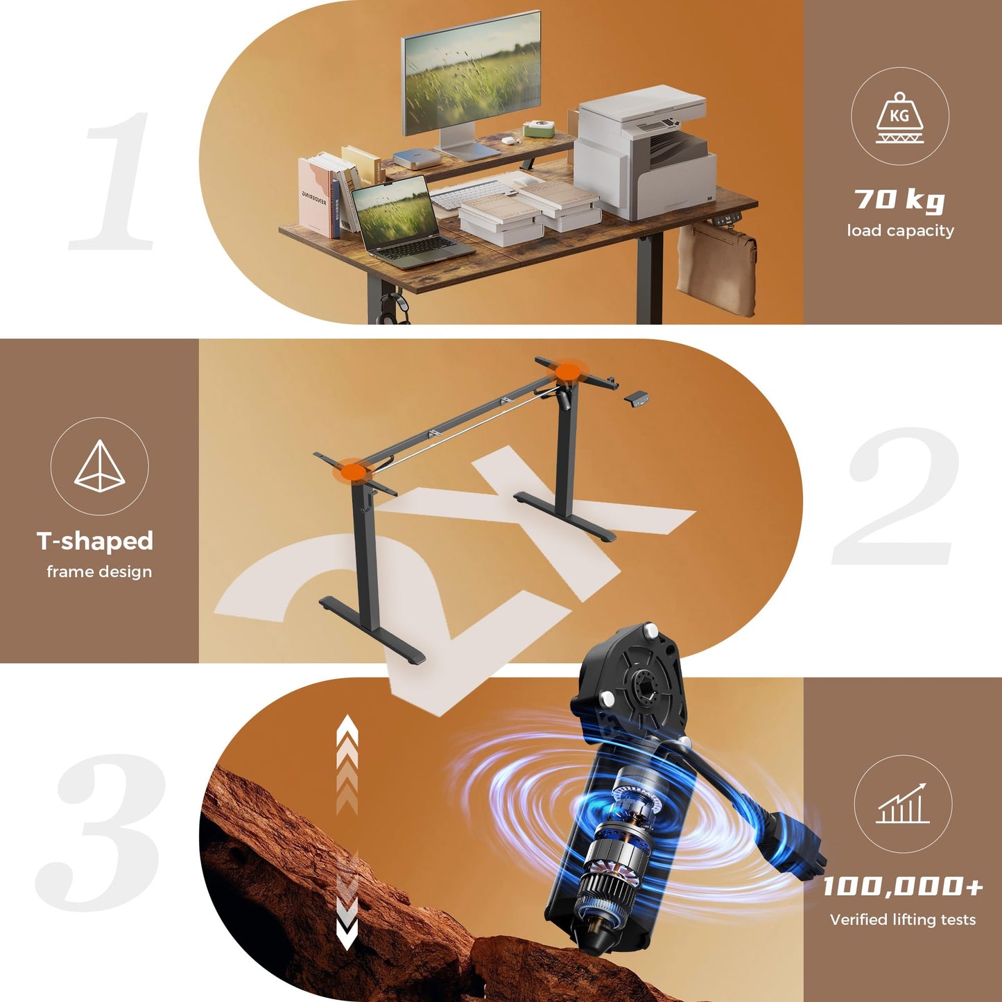 Klicelor Eletric Height Adjustable Desk, Movable Monitorstand, 120x60cm