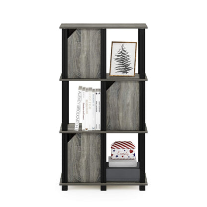 Furinno Brahms 4-Tier Storage Shelf with 3 Doors, French Oak Grey/Black