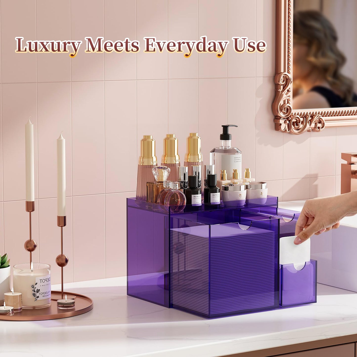 Youdepot Purple Acrylic Face Towel Holder with 3 Drawers