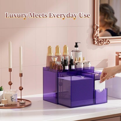 Youdepot Purple Acrylic Face Towel Holder with 3 Drawers