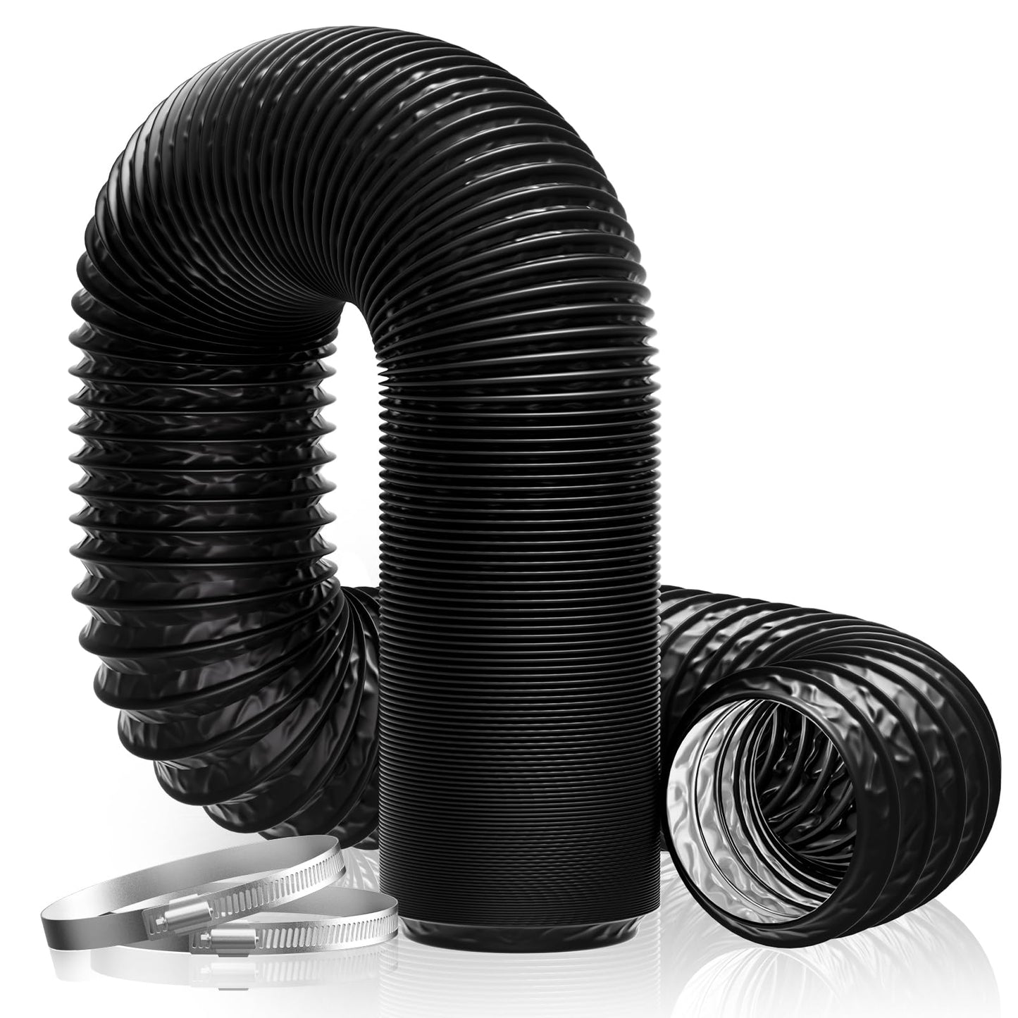 Hon&Guan Aluminium Foil PVC Ventilation Air Ducting 150mm Flexible Vent Hose Pipe for Extractor Fan, Cooker Hood, Hydroponics(?150mm*5m,Black)