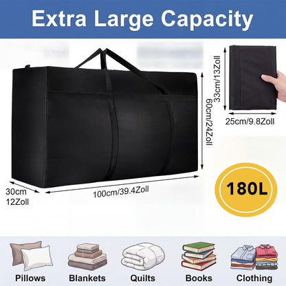 2 Pack 180L Jumbo Moving Bags, Storage Bags, Moving Box with Zip, Black