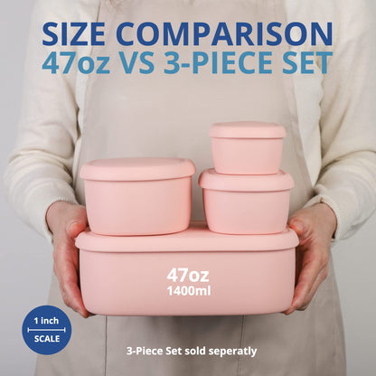 BLUE GINKGO Large Silicone Container - Large Silicone Food Storage Container with Lid | BPA Free, Airtight, Dishwasher and Freezer Safe (47oz) - Pink