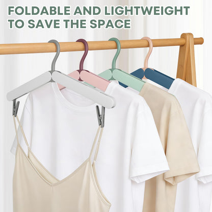 Minicoco Foldable Clothes Hangers with Clips, 4 Pack Space Saving Lightweight Travel Hangers, Strong Portable Folding Coat Hangers for Cruise
