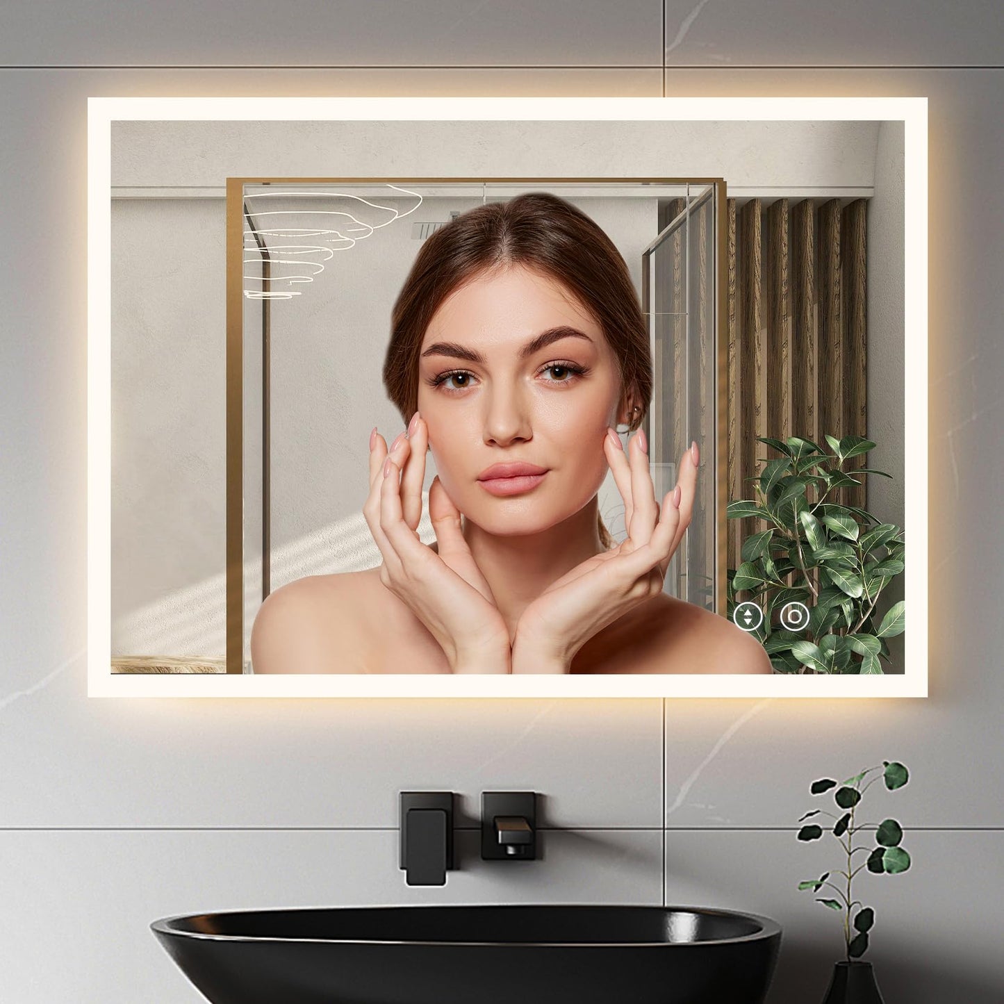 YOLEO Bathroom Mirror with LED Lights, 700x500mm Illuminated Bathroom Mirror, Wall Mounted Vanity Mirror with 3 Colors Dimmable, Anti-Fog, Touch