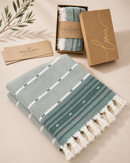 WEFLORIA Turkish Peshtemal Towel – 100% Cotton, Lightweight & Quick Dry Beach & Bath Towel, Large Hammam Towel with Tassels, Gift Box Packaging
