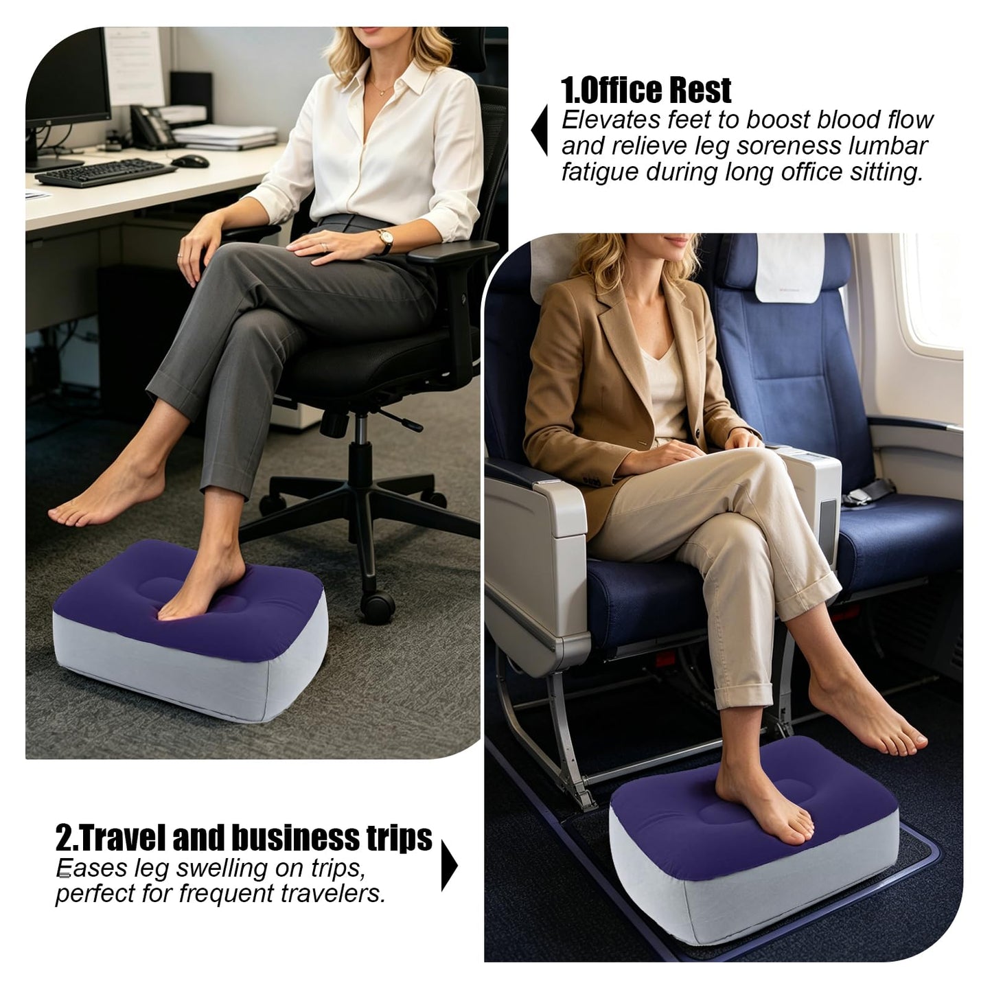 Inflatable Foot Rest for Travel 2 Pack, Inflatable Foot Rest Pillow for Car Office Home (Grey Blue)
