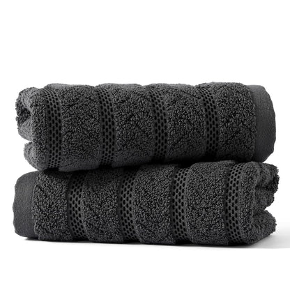 sense gnosis Grey Hand Towel Set of 2 Soft Ribbed Striped Jacquard Pattern 100% Cotton Absorbent Luxury Decorative Towel for Bathroom 13 x 29 Inch