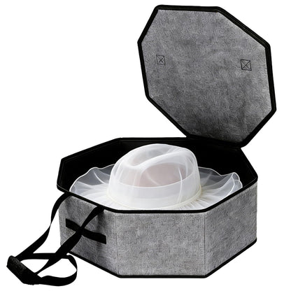 Calolin Hat Box For Travel, 16.9x7.1 in Collapsible Hat Organizer For Women Men, Large Capacity With Lid, Portable Travel Hat Storage Case, Gray